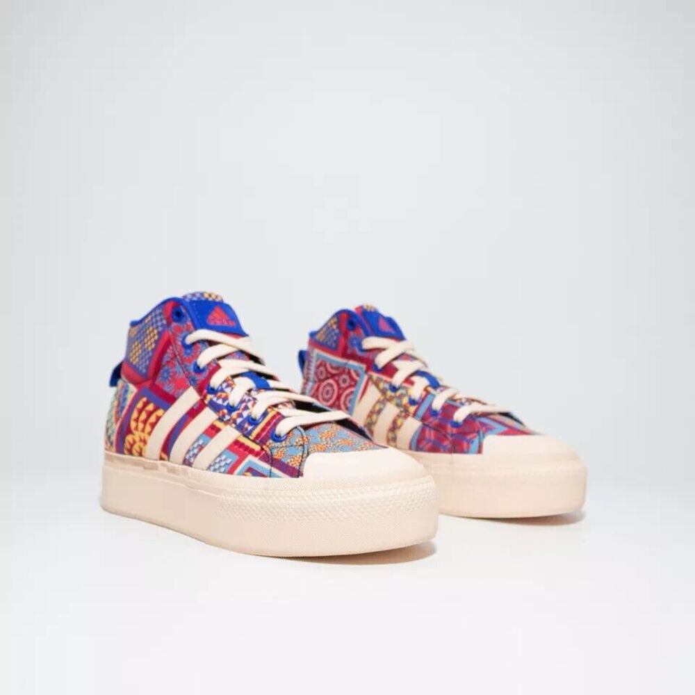 New Adidas WOMEN'S BRAVADA 2.0 PLATFORM MID SHOES, Bliss Orange/Bold Blue Size 8